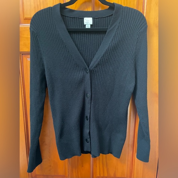 A New Day Ribbed V-Neck Slim Cardigan Sweater Black Large - Picture 5 of 14